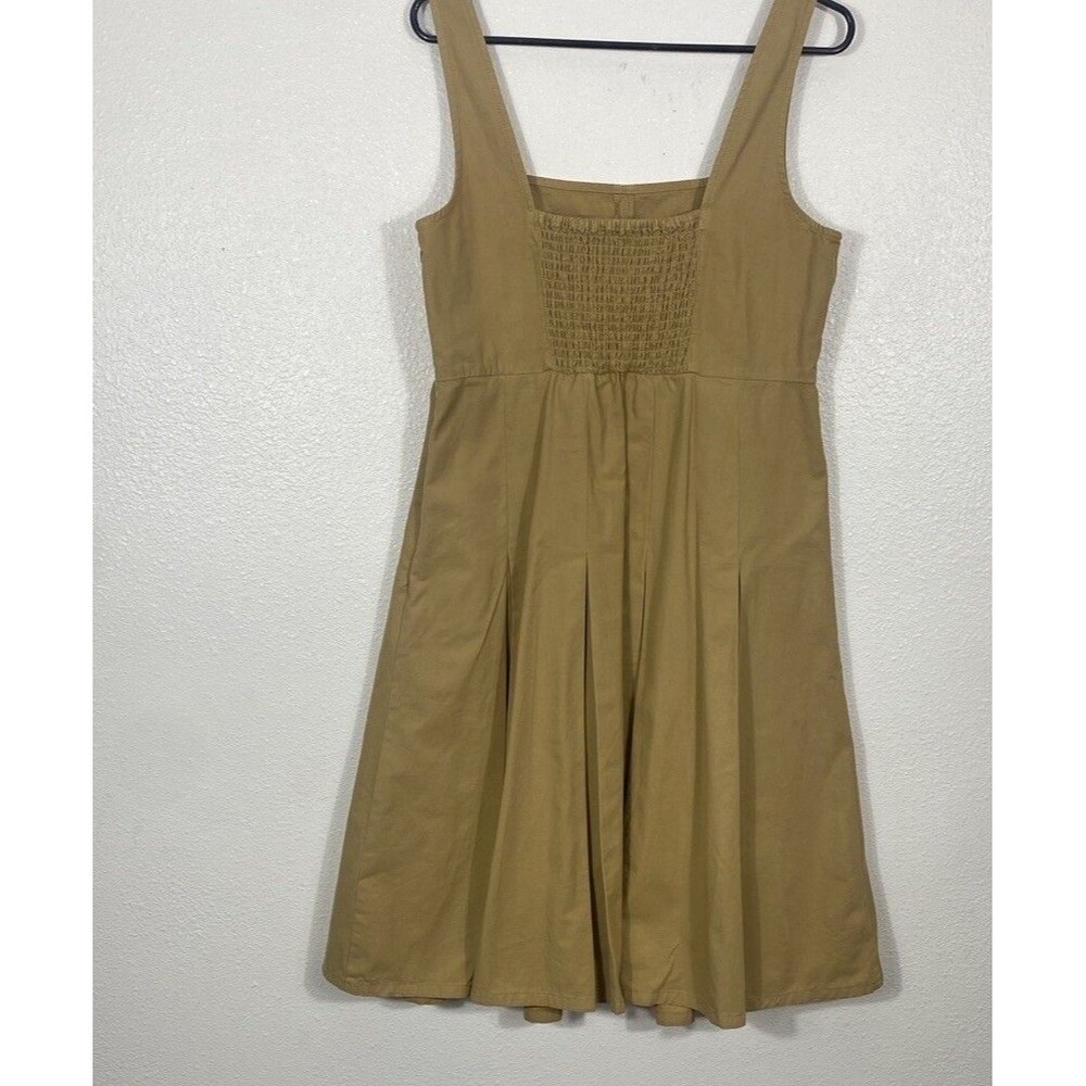 J.CREW Beige Pleated Smocked Square Neck A-Line Cotton Knee Dress Size 10 - Picture 7 of 15